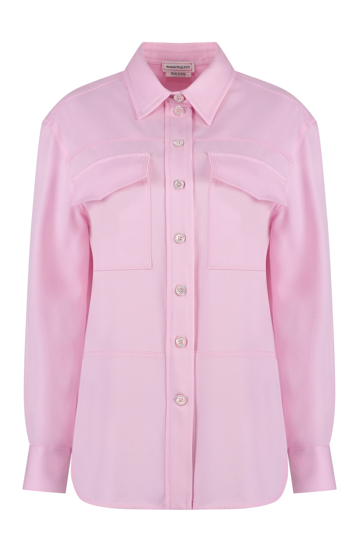 ALEXANDER MCQUEEN Pink Wool Overshirt with Flap Pockets and Rounded Hem for Women – SS24 Collection