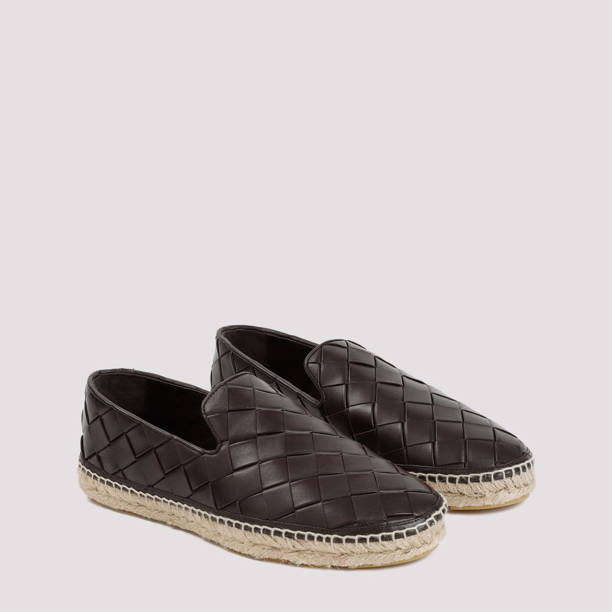 BOTTEGA VENETA Brown Calf Leather Espadrille Moccasins for Men - SS24 Collection