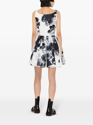 ALEXANDER MCQUEEN Floral Jacquard Mini Dress with Pleated Skirt