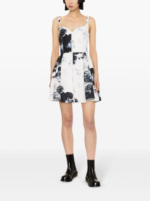 ALEXANDER MCQUEEN Floral Jacquard Mini Dress with Pleated Skirt