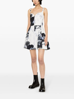 ALEXANDER MCQUEEN Floral Jacquard Mini Dress with Pleated Skirt