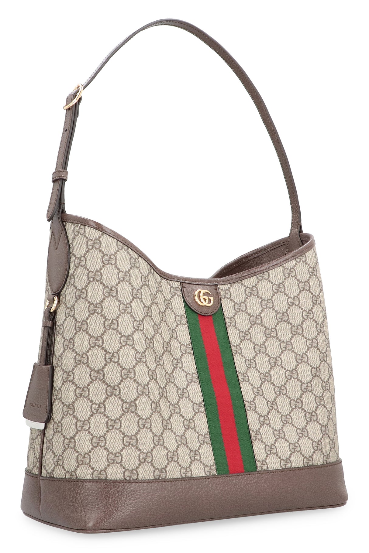 GUCCI GG Supreme Fabric Shoulder Bag with Leather Details and Gold-Tone Hardware