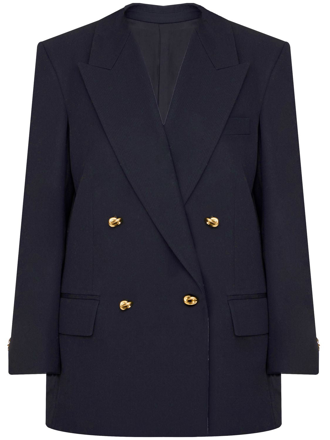 BOTTEGA VENETA Structured Blue Double-Breasted Wool Jacket for Women