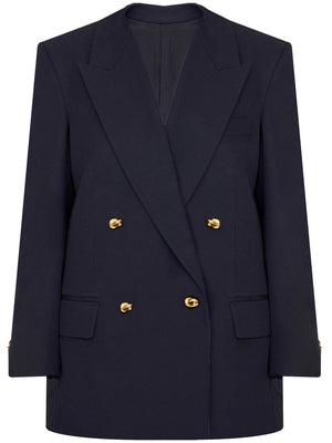 BOTTEGA VENETA Structured Blue Double-Breasted Wool Jacket for Women