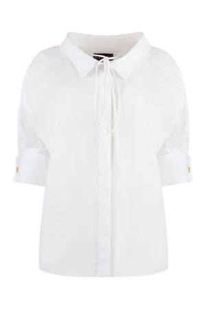 GUCCI Beige Cotton Poplin Shirt with Bow Fastening and Rounded Hem for Women