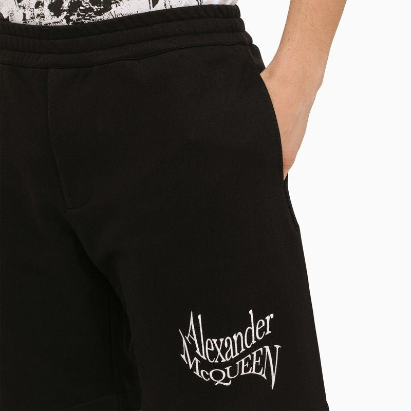 ALEXANDER MCQUEEN Men's Organic Cotton Black Logo Sweat Shorts for SS24