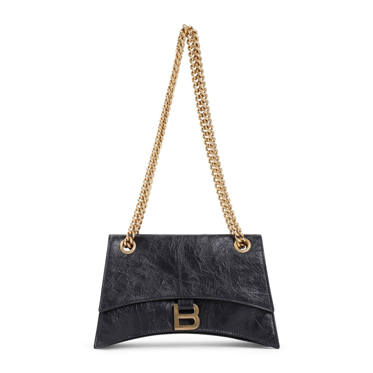 BALENCIAGA Elegant Mini Chain Crossbody in Black Leather W:9.6in H:5.9in D:2.75in