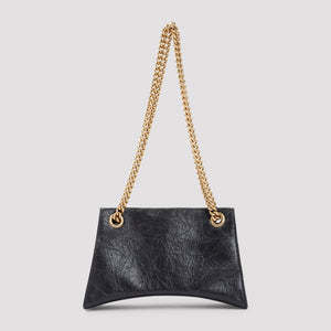 BALENCIAGA Elegant Mini Chain Crossbody in Black Leather W:9.6in H:5.9in D:2.75in