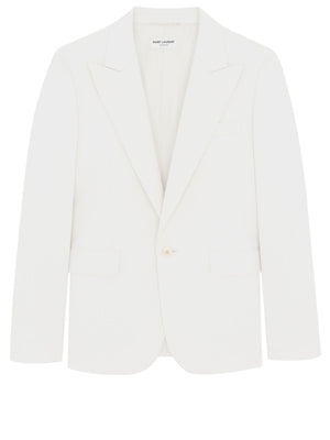 SAINT LAURENT Elegant Off-White Wool Gabardine Jacket