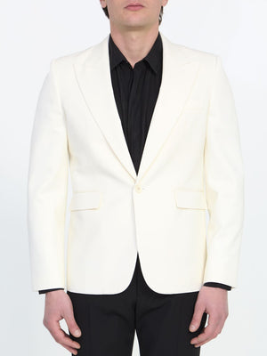 SAINT LAURENT Elegant Off-White Wool Gabardine Jacket