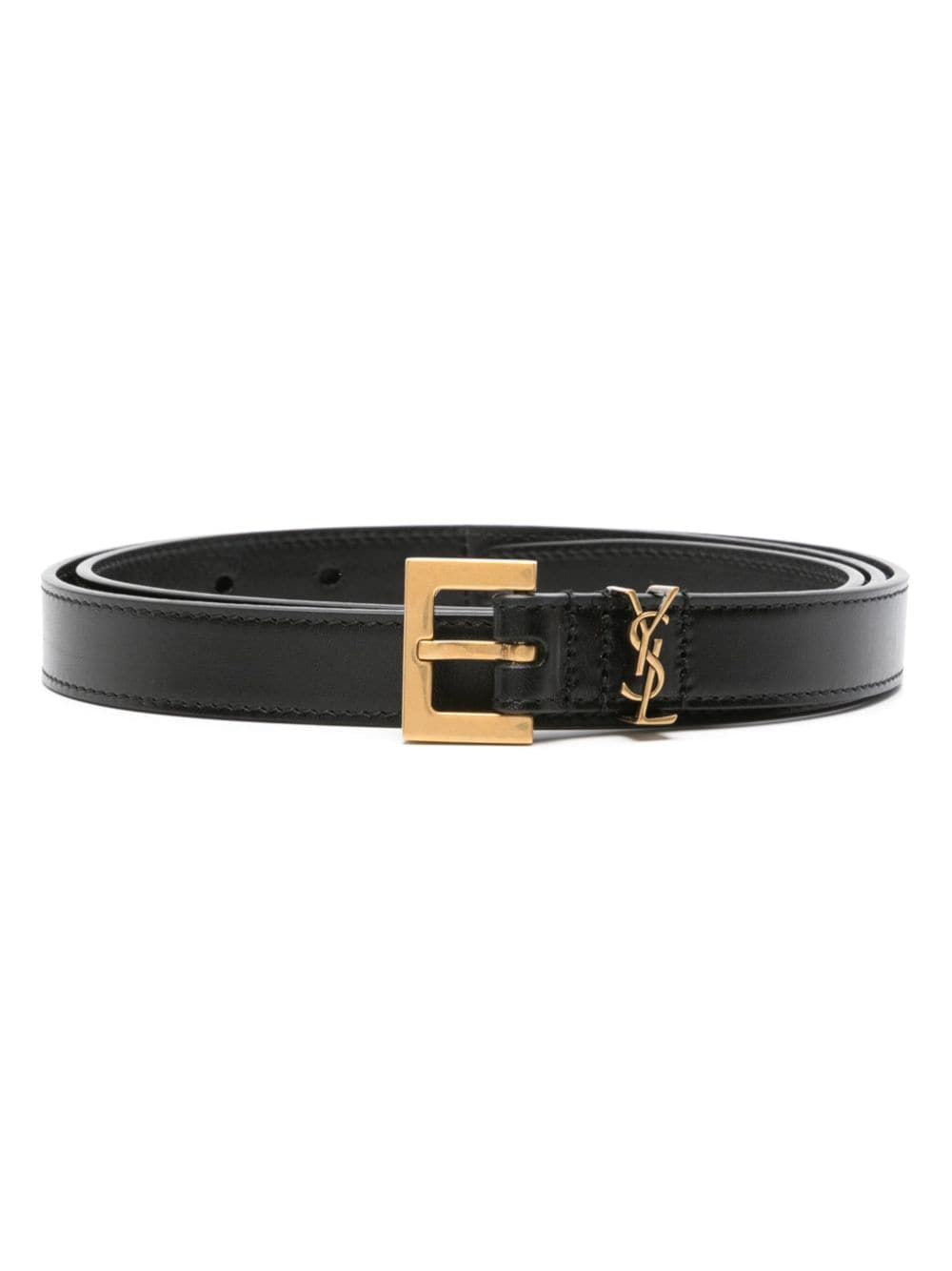 SAINT LAURENT Luxurious Calfskin Leather Thin Belt 2cm