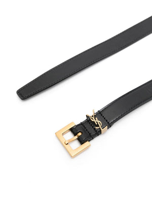 SAINT LAURENT Luxurious Calfskin Leather Thin Belt 2cm