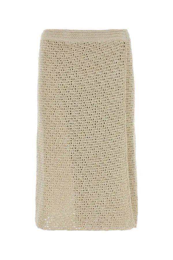 BOTTEGA VENETA Crochet Effect Cotton Wrap Skirt for Women in Beige | SS24