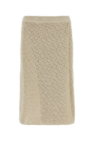 BOTTEGA VENETA Crochet Effect Cotton Wrap Skirt for Women in Beige | SS24