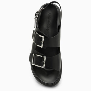 ALEXANDER MCQUEEN Black Leather Slide Sandal for Men for SS24 Season