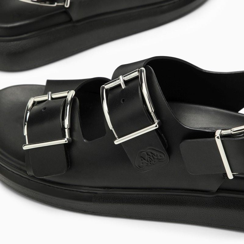 ALEXANDER MCQUEEN Men's Black Hybrid Double Buckle Sandals for SS24