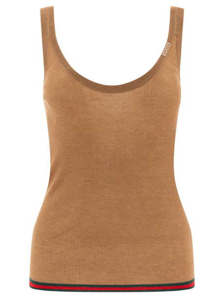 GUCCI Ribbed Knit Tank Top with Logo Detail