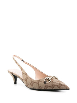 GUCCI Elegant Slingback Canvas Pumps with Kitten Heel