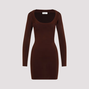 SAINT LAURENT Elegant Mini Dress in Rich Brown