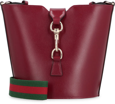 GUCCI Maroon Mini Leather Bucket Bag with Silver-Tone Hardware and Adjustable Strap