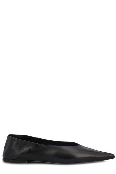 SAINT LAURENT Black Leather Ballerina Shoes for Women - SS24