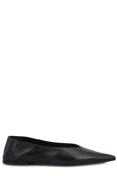 SAINT LAURENT Pointed Black Leather Ballerina - Women's SMOOTH BLACK LEATHER Ballerina Shoes for SS24