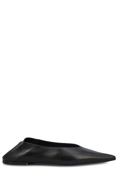 SAINT LAURENT Pointed Black Leather Ballerina - Women's SMOOTH BLACK LEATHER Ballerina Shoes for SS24