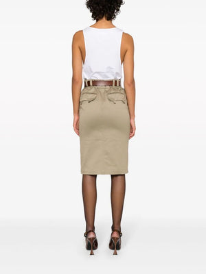 SAINT LAURENT Elegant Nude Midi Cotton Skirt