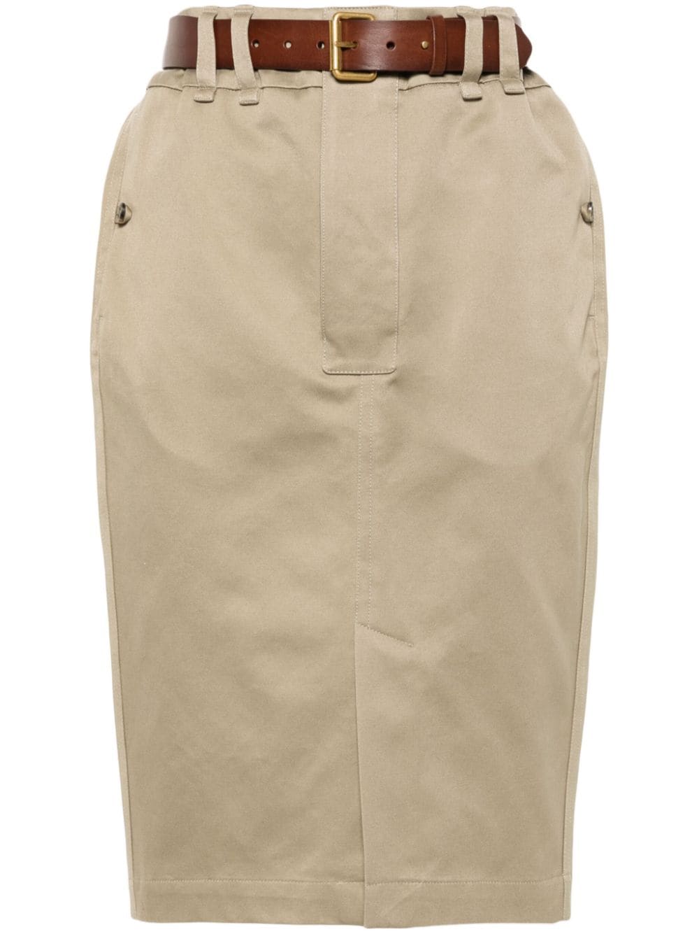 SAINT LAURENT High-Waisted Gabardine Pencil Skirt with Belt