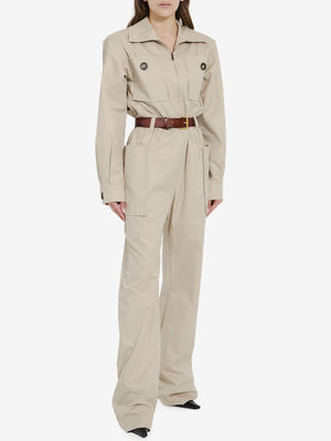 SAINT LAURENT Belted Organic Cotton Jumpsuit for Women