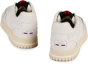 GUCCI Classic Re-Web White Leather Sneakers with Iconic Stripe Detail - Height 3.4cm