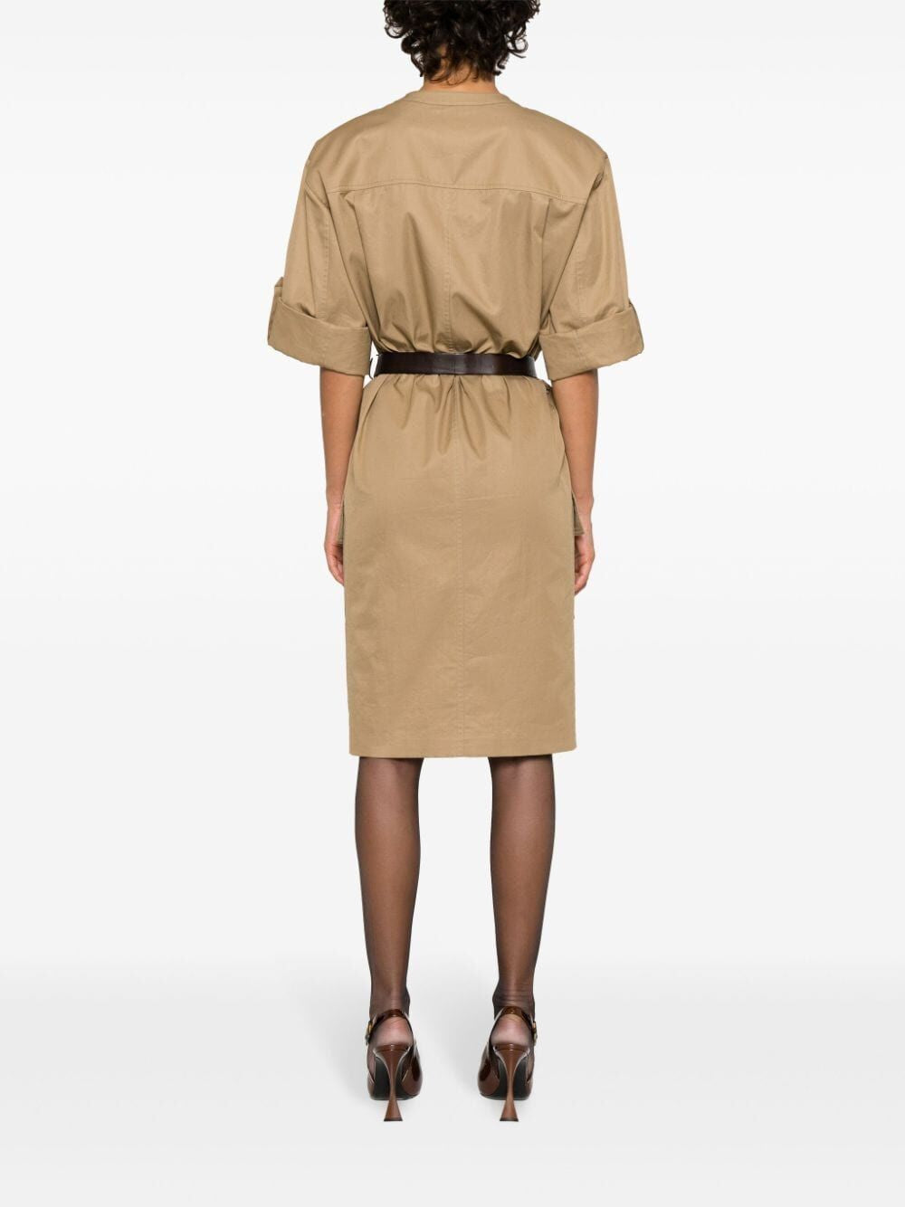 SAINT LAURENT Elegant Beige Sheath Mini Dress with Belt