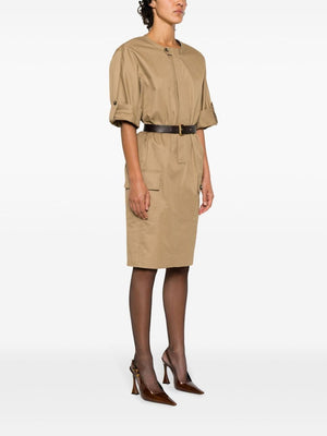 SAINT LAURENT Elegant Beige Sheath Mini Dress with Belt