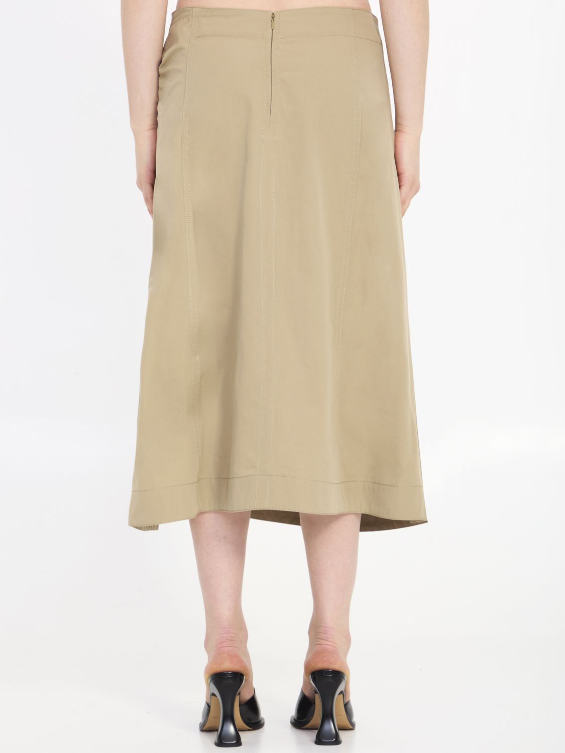 BOTTEGA VENETA Tan Cotton Midi Skirt with Front Knot Detail for Women