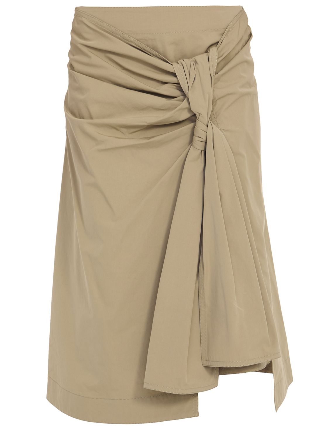 BOTTEGA VENETA Tan Cotton Midi Skirt with Front Knot Detail for Women