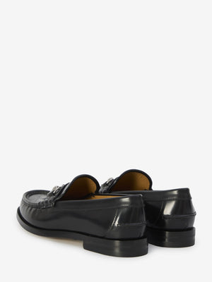 GUCCI Classic Black Leather Loafers with Silver Horsebit, 1.5cm Heel