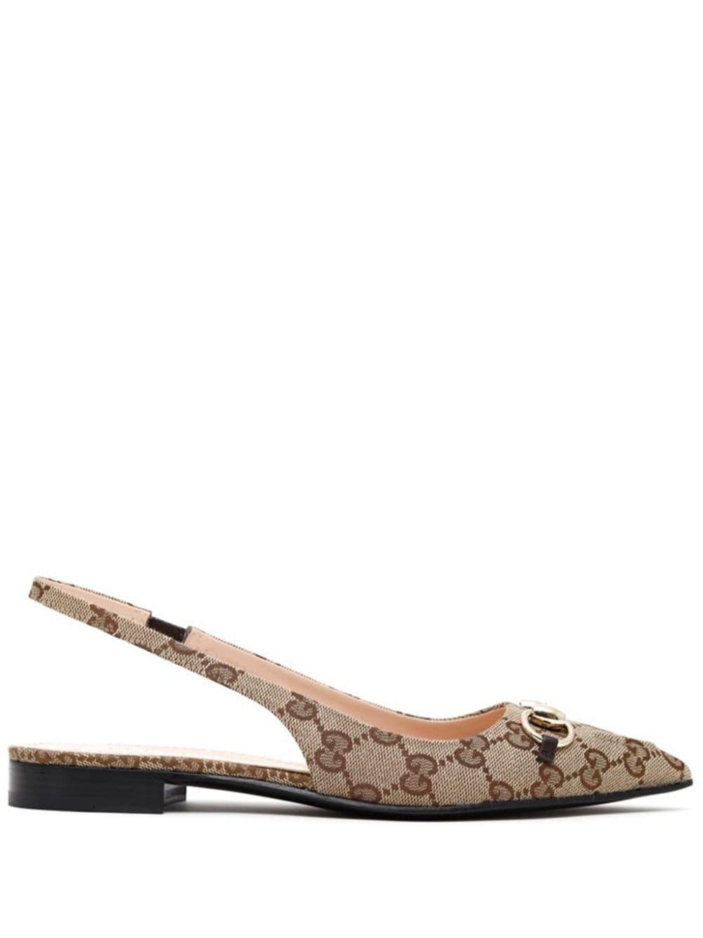 GUCCI Elegant Beige Monogram Slingback Ballerinas