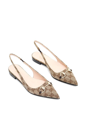 GUCCI Elegant Beige Monogram Slingback Ballerinas