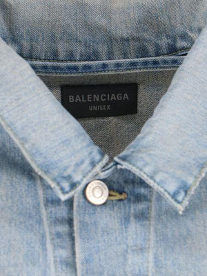 BALENCIAGA Off-Shoulder Denim Jacket in Light Blue for Men