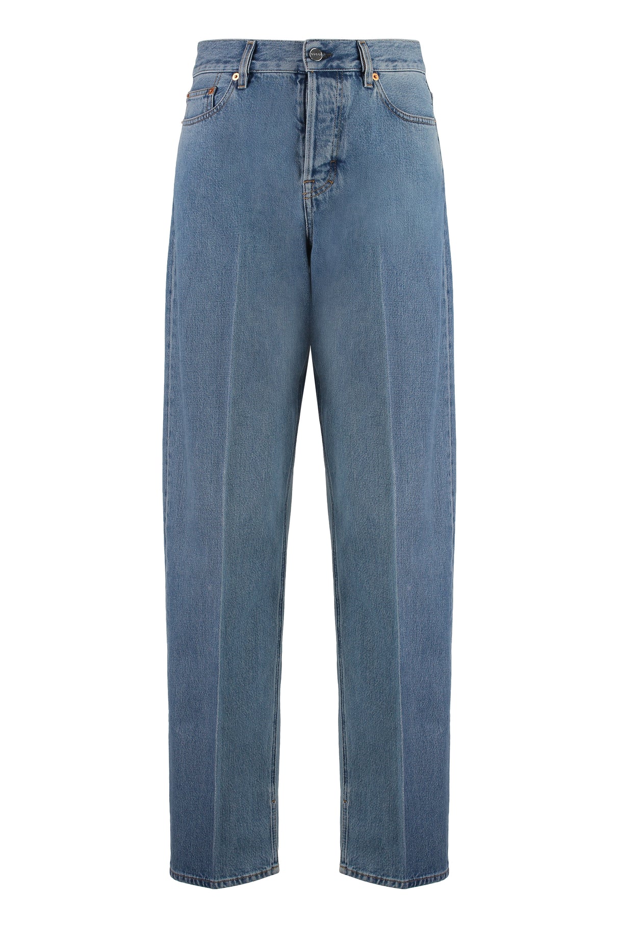 GUCCI Straight-Leg Denim Jeans with Leather Accents