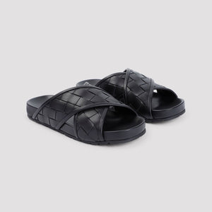 BOTTEGA VENETA Tarik Luxe Leather Sandals - Black