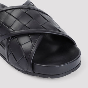 BOTTEGA VENETA Tarik Luxe Leather Sandals - Black