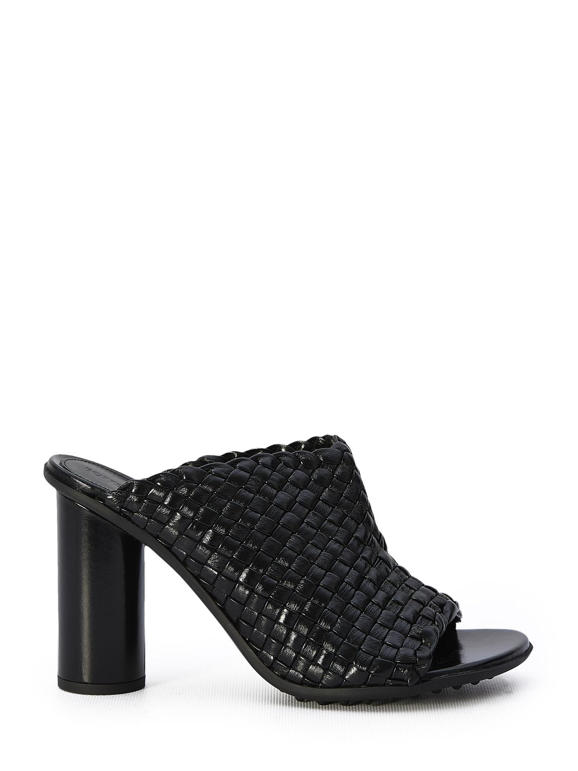 BOTTEGA VENETA Atomic Black Leather Sandals with Cylinder Heel - 3.7 Inches