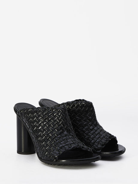 BOTTEGA VENETA Atomic Black Leather Sandals with Cylinder Heel - 3.7 Inches
