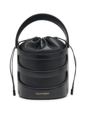 ALEXANDER MCQUEEN Stylish Black Leather Bucket Handbag for Women | SS24 Collection