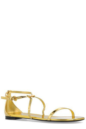 ALEXANDER MCQUEEN Gold Leather Sandals for Women - SS24 Collection