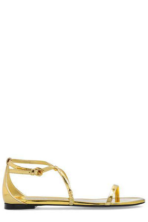 ALEXANDER MCQUEEN Gold Leather Sandals for Women - SS24 Collection