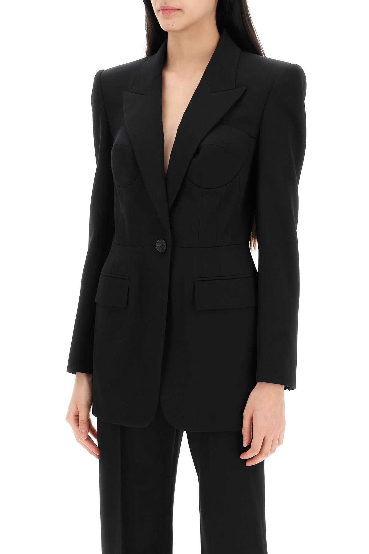 ALEXANDER MCQUEEN Tailored Black Fitted Jacket with Bustier Details for Women