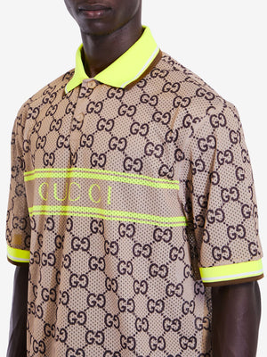 GUCCI Elegant Beige & Ebony Polo with Lime Accents