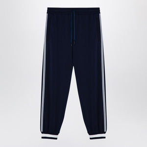 GUCCI Men's Dark Blue Technical Jogging Trousers with Striped Print